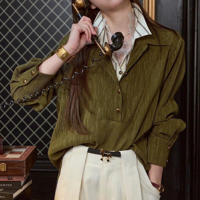 Blouse with Faux Three-Piece Design, Lace Removed for a Simple Look