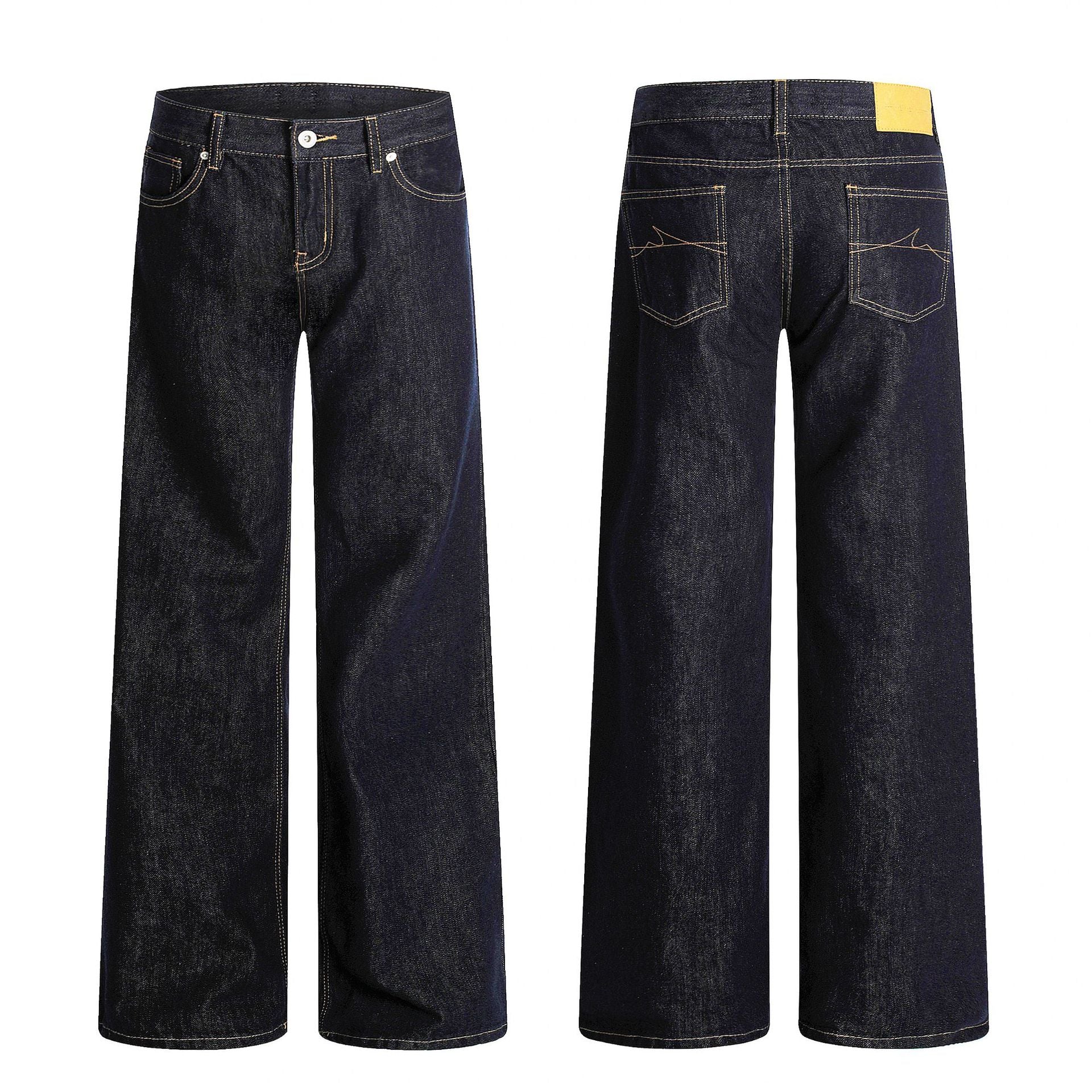 Blue Flared Jeans for Women with Visible Stitching Casual Long Pants