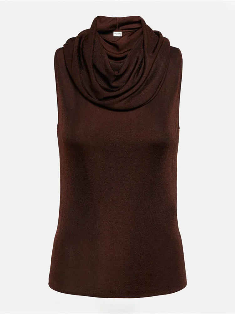 Women's Short Tank Tops  Hooded Sleeveless Solid Collor Knit  Top Female Summer