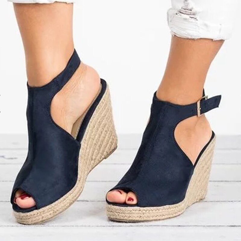 Women Sandals Female Suede Open Toe Cork Wedge Shoes Platform Buckle Strap Fashion Ladies Ankle Strap High Heels Shoes