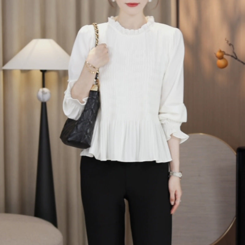 Collar Blouse for Women, Heavy Work Pleated Design, Slim Fit, Stylish Shirt