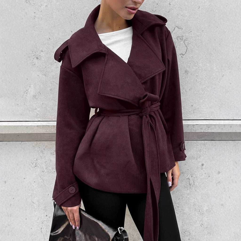 Tie up bow windbreaker suede jacket