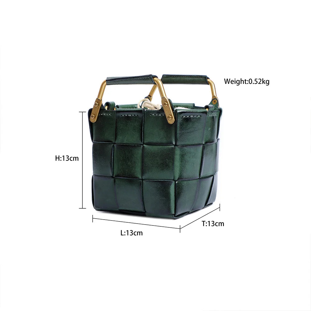 New Trendy Women Mini Calf Skin Leather Woven Clutches Basket Bag  Female Plaid Square Handbag Luxury Copy Crossbody