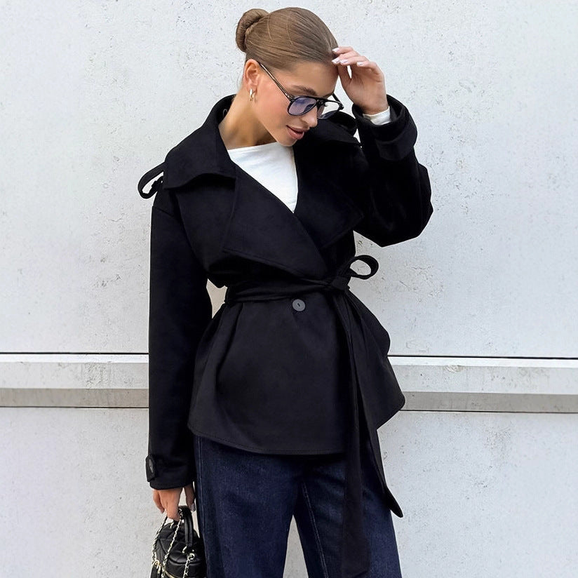 Tie up bow windbreaker suede jacket