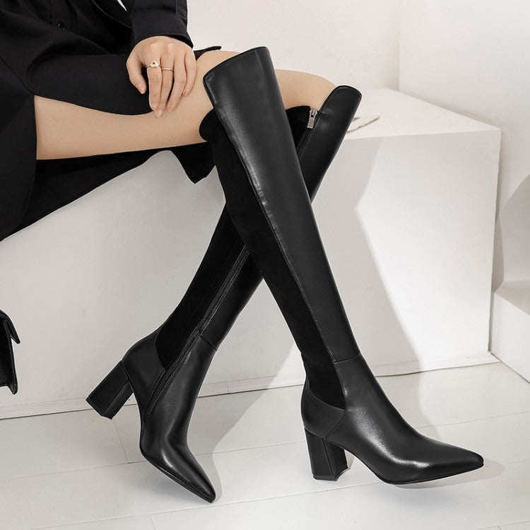 Vintage Female Over The Knee High Boots Newest Working Party Classic Basic Cow Leather Women's Shoes