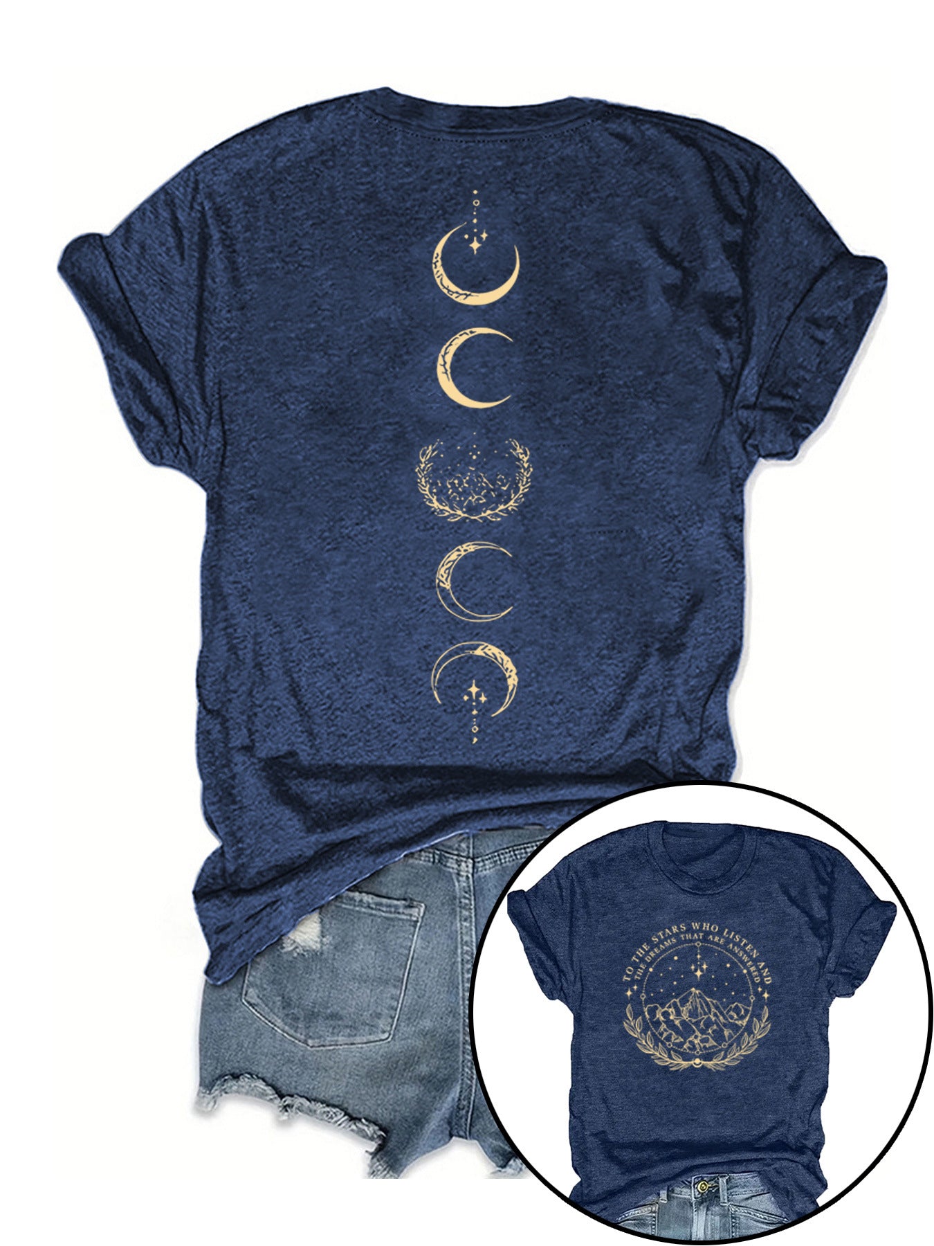 Moon pattern round neck short sleeved shirt
