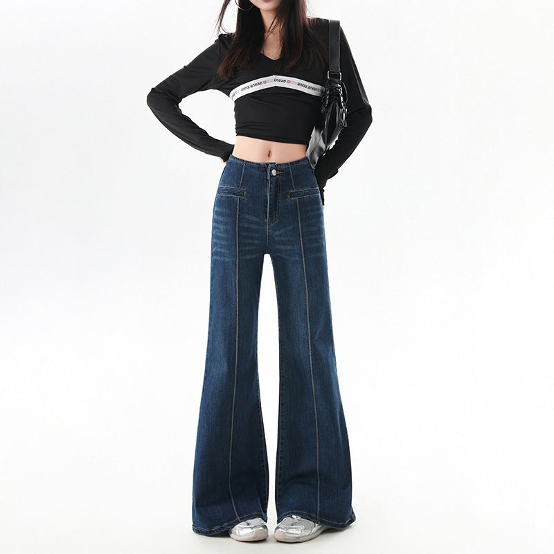 Retro  Style Flared Jeans for Women High Waist Slim Fit  Pants