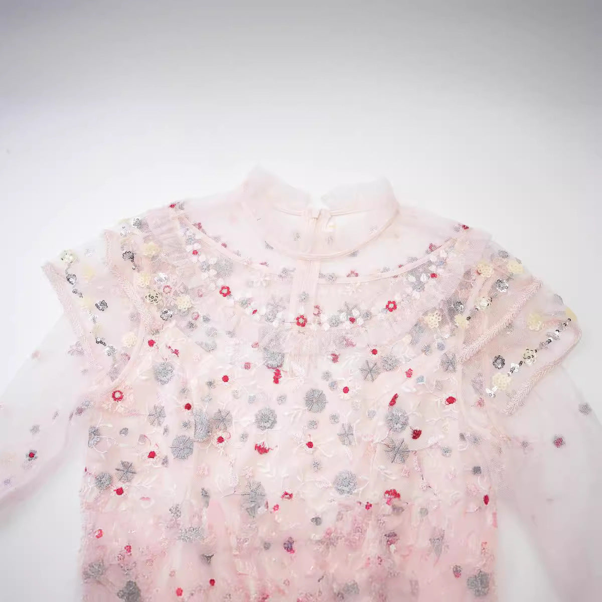 Cross-border European and American New Sequined Three-quarter Sleeve Heavy Craftsmanship Waist-cinched Tiered Hem Long Evening Dress