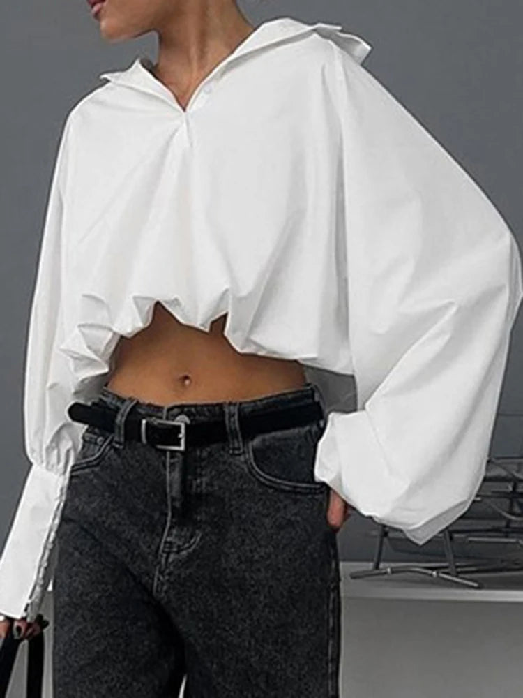 Solid Patchwork Button Elegant Shirts For Women Lapel Long Sleeve Loose Spliced Ruffles Blouse Female Fashion New