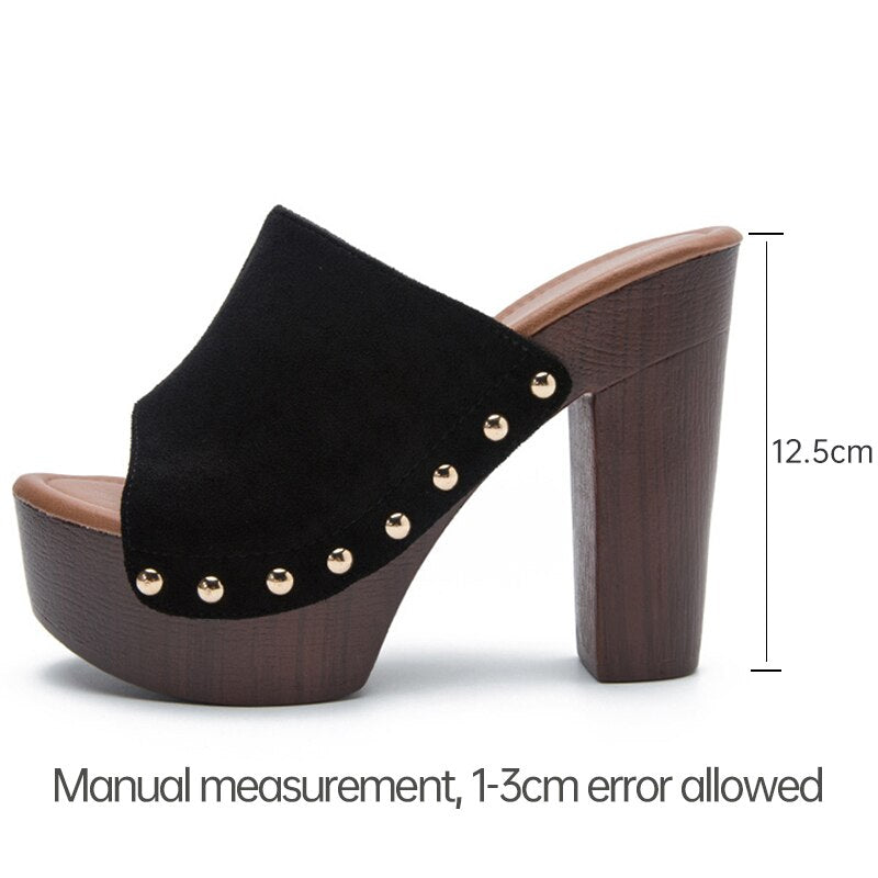 Brand Summer Slippers Women High Heels Shoes Female Fashion Platform Shoes Outside Women Slippers Pumps Rivet Mules Shoes