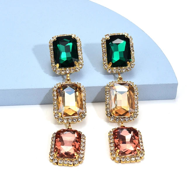 New Arrive Rhinestone Geometric Earrings Party Fashion Crystal Earrings Women's Statement Earrings Jewelry Wholesale