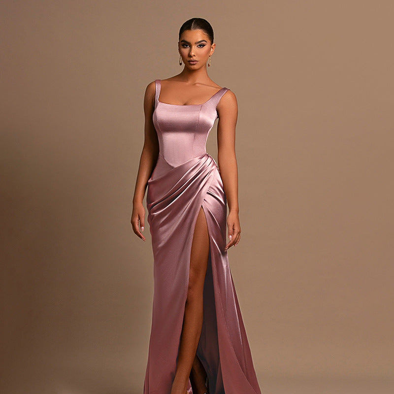 Tank top slimming slit long dress elastic dress for women