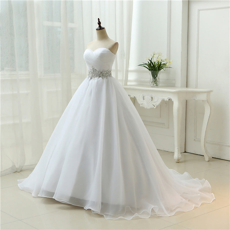 White Vestido De Noiva  Design A line Perfect Belt Robe De Mariage Strapless Lace Up Wedding Dresses