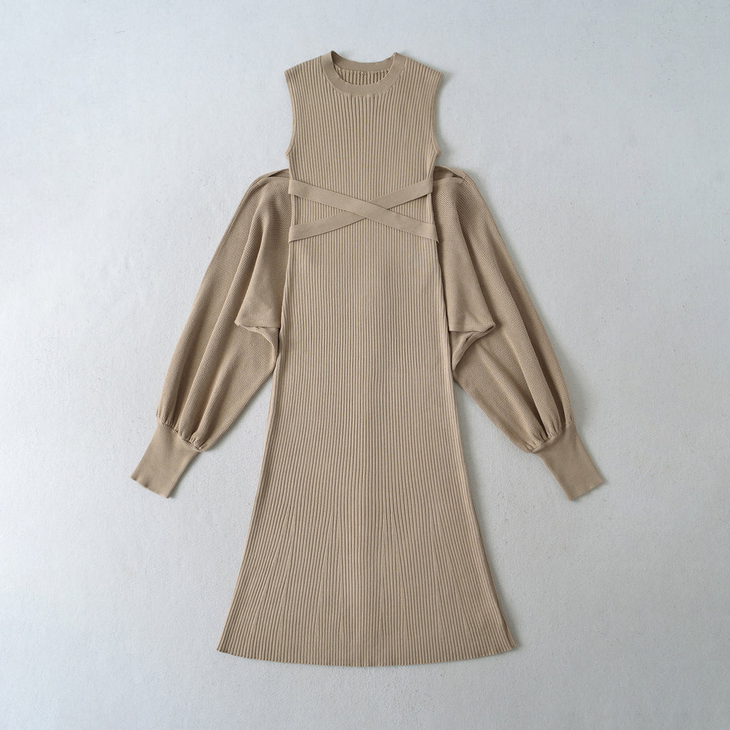 Thread slimming figure enhancing knitted skirt shawl two-piece set