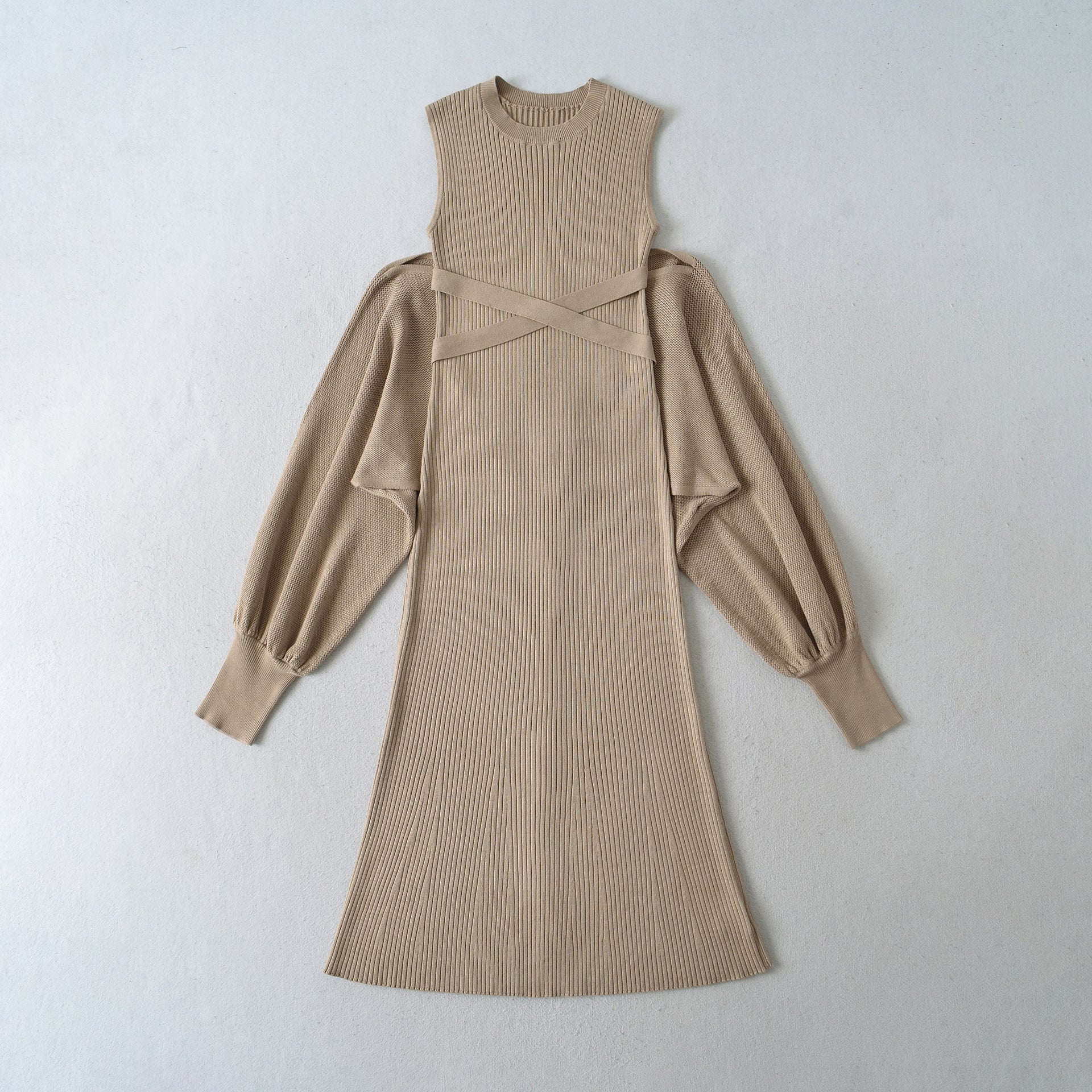 Thread slimming figure enhancing knitted skirt shawl two-piece set