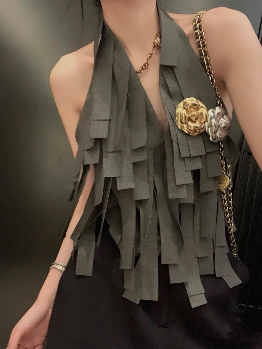 Hanging neck tassel vest vest female horse clip