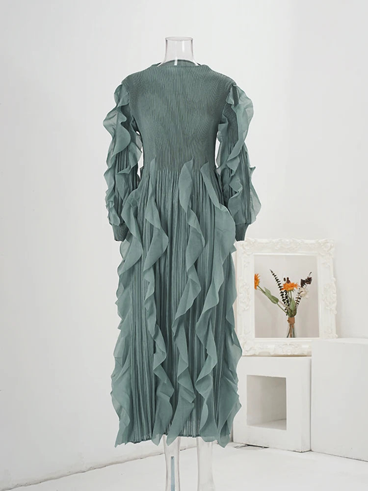 Wrinkled Heavy Industry Piece Dress Middle East Long Outer Single Long Skirt Western Style Female Wide Pine Female