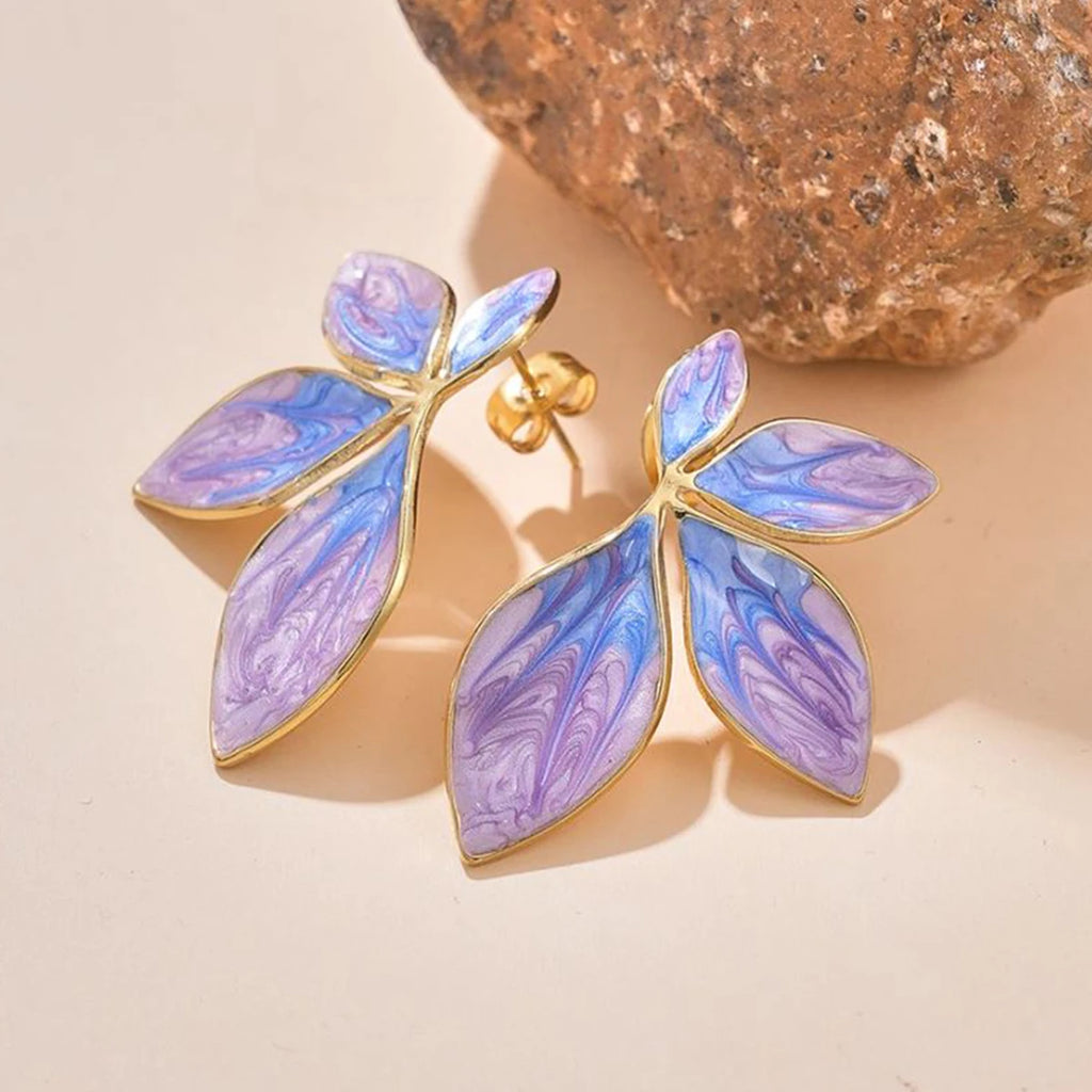 Stainless Steel Stud for Women Girl Pink Purple Leaf Trendy Unique New Arrival Earrings Party Gift
