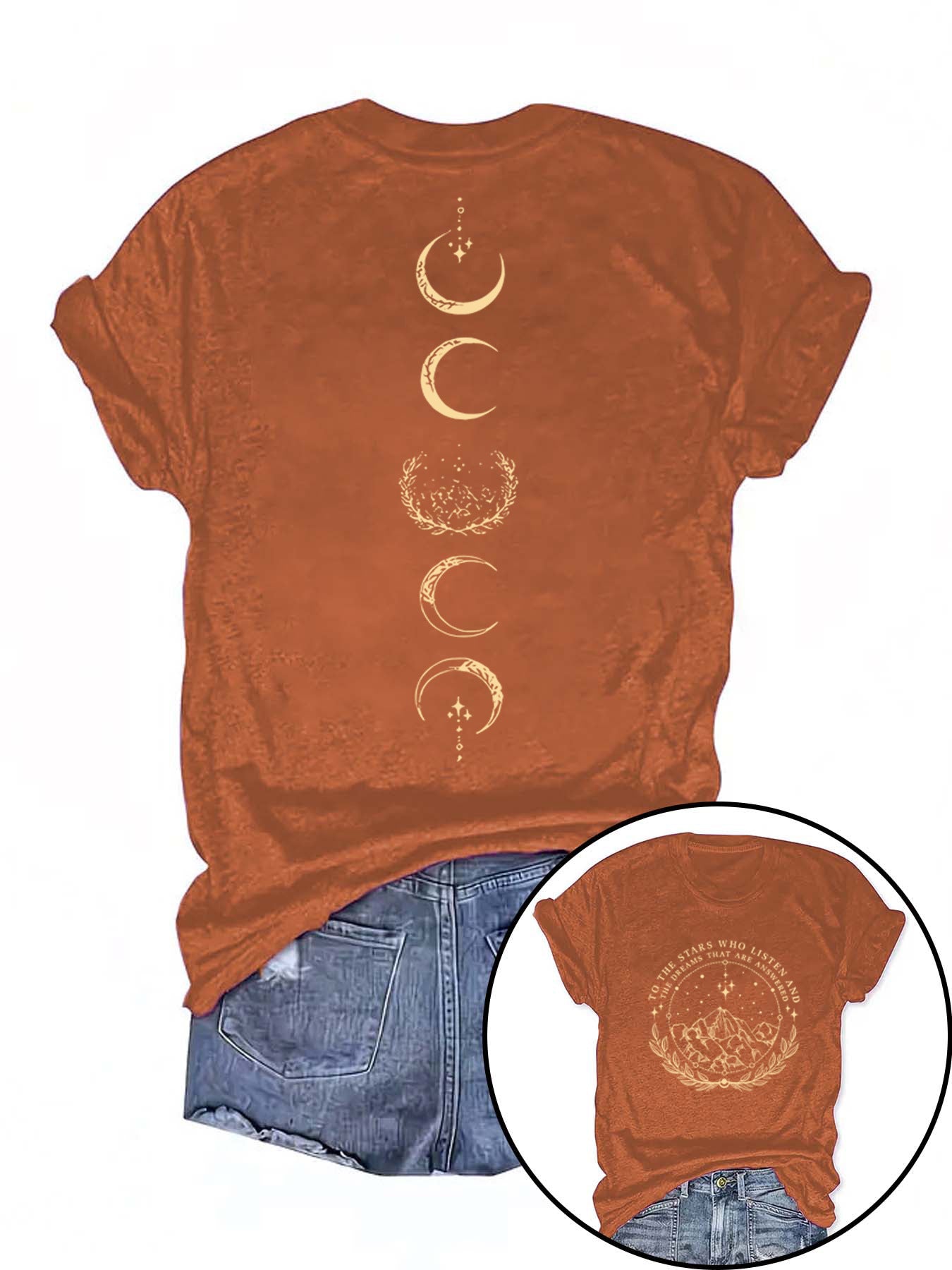 Moon pattern round neck short sleeved shirt