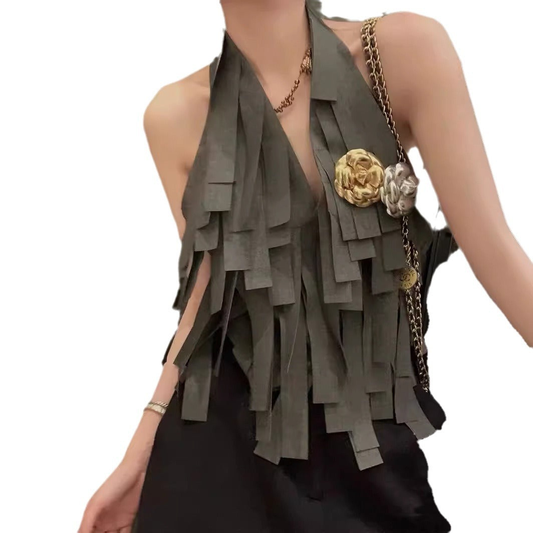Hanging neck tassel vest vest female horse clip