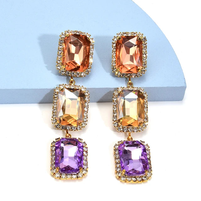 New Arrive Rhinestone Geometric Earrings Party Fashion Crystal Earrings Women's Statement Earrings Jewelry Wholesale