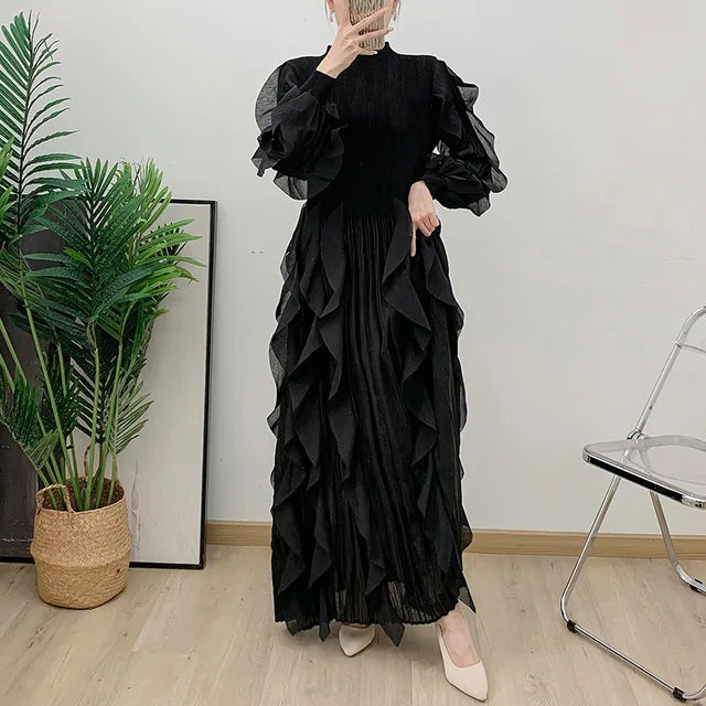 Wrinkled Heavy Industry Piece Dress Middle East Long Outer Single Long Skirt Western Style Female Wide Pine Female