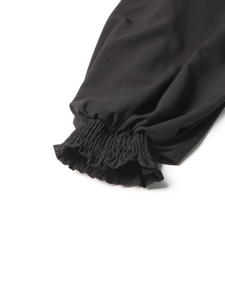 Solid Casual Loose Shirts For Women Round Neck Puff Sleeve Tunic Patchwork Folds Temperament Shirt Female Fashion