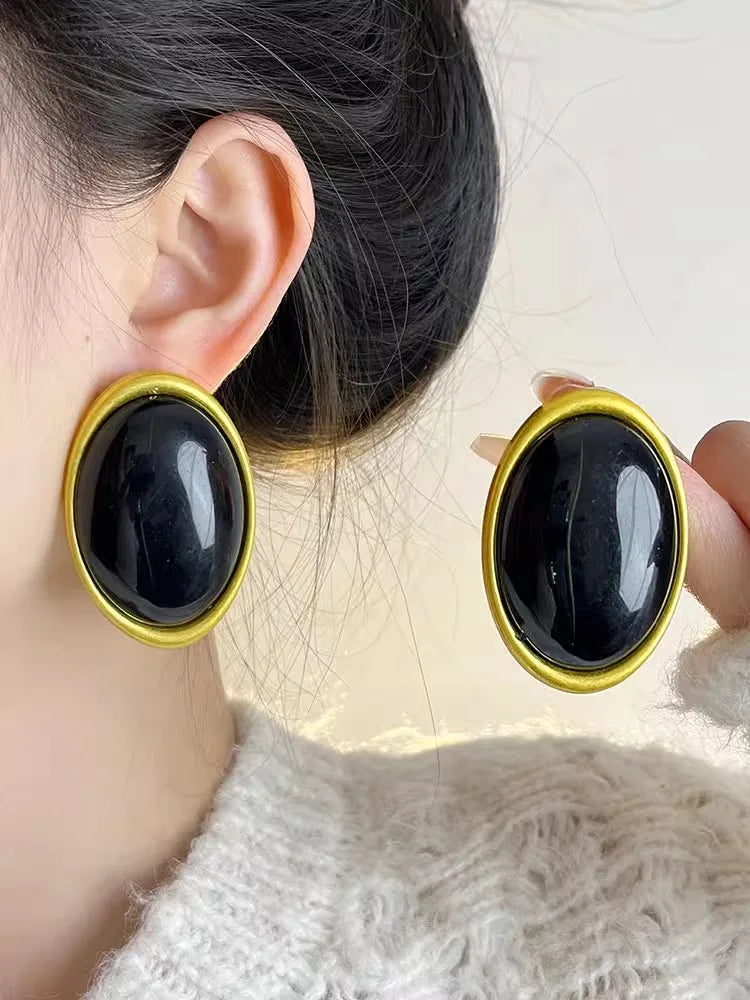 Vintage Exaggerated Wine Red Resin Geometric Oval Large Earrings for Women Chunky Unique Party Heavy Jewelry Accessories