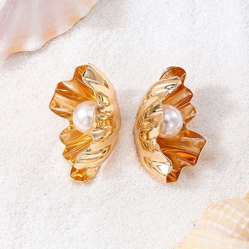 Shell Imitation Pearl Exaggerate Summer Earrings Trendy Fashion Women Jewelry Party Gifts Personality Exquisite Geometric RG0302