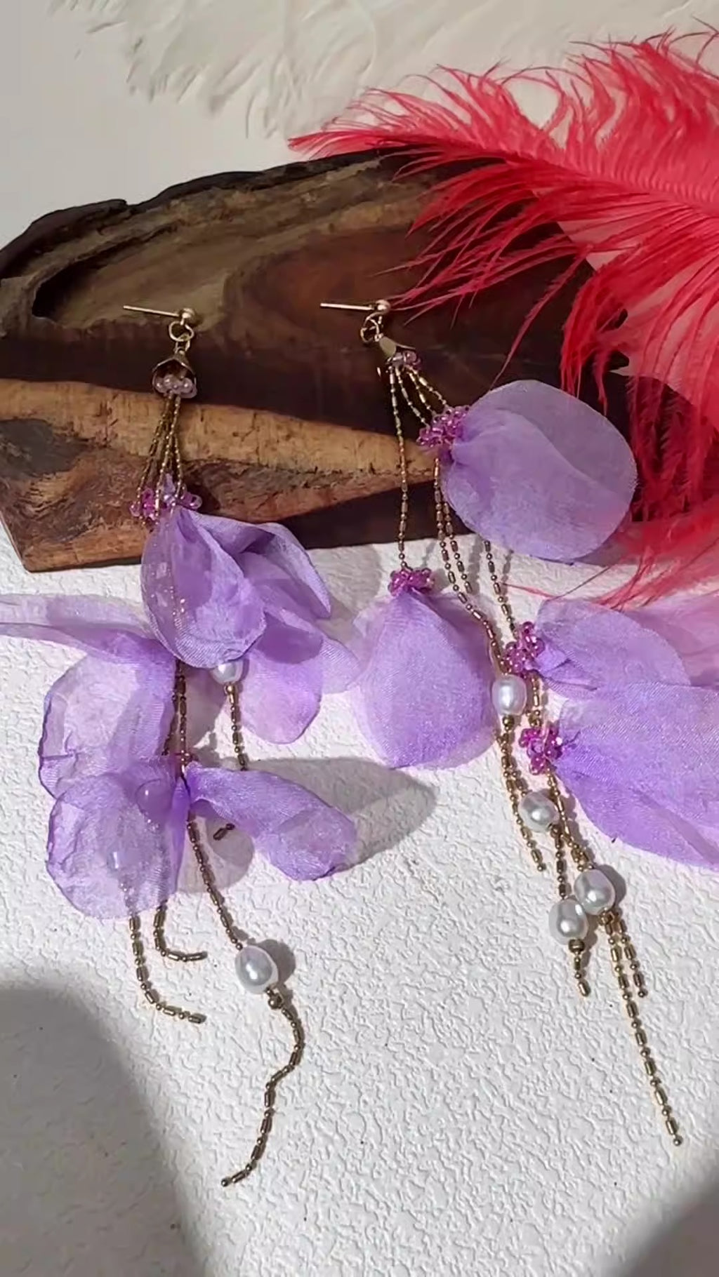 Handmade fabric pearl earrings female super fairy long tassel earrings