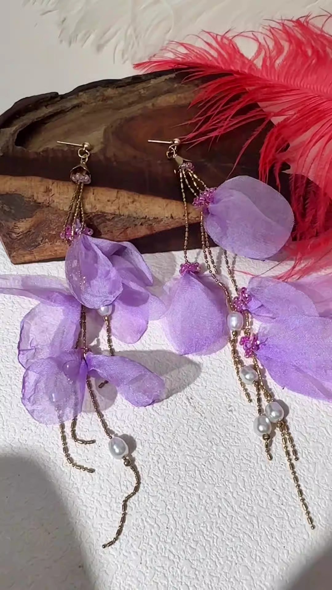 Handmade fabric pearl earrings female super fairy long tassel earrings