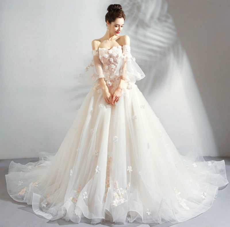 Luxury icewhite Dress The Bridal Sweetheart Lace A-line Beading Sweep Train Wedding Gown Wedding Dress