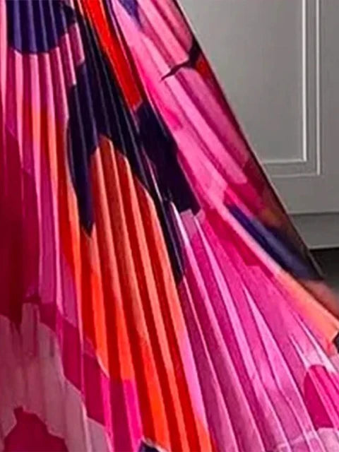 Sexy Pleated Print Halter Dress Women Loose V-neck Sleeveless Backless Irregular Ruffle Female Dresses Summer Ladies Robe