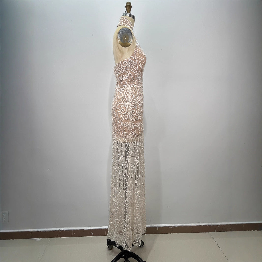 Fashion Sequin Women sleeveless long party wear