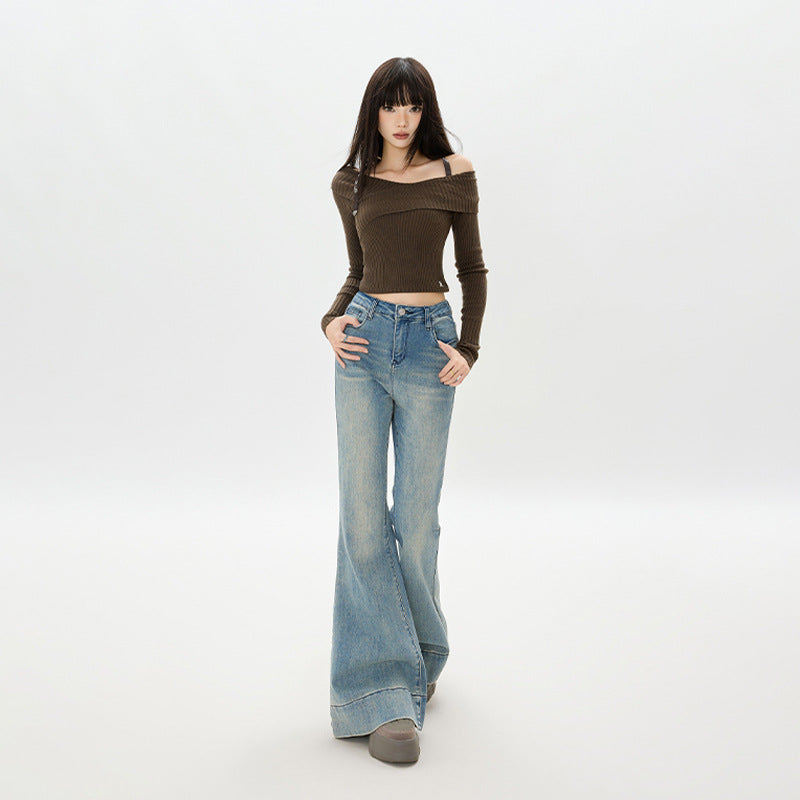Washed Flared Jeans Women's Slimming Sexy Versatile Fashionable Trumpet Pants