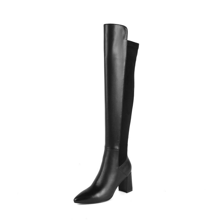 Vintage Female Over The Knee High Boots Newest Working Party Classic Basic Cow Leather Women's Shoes