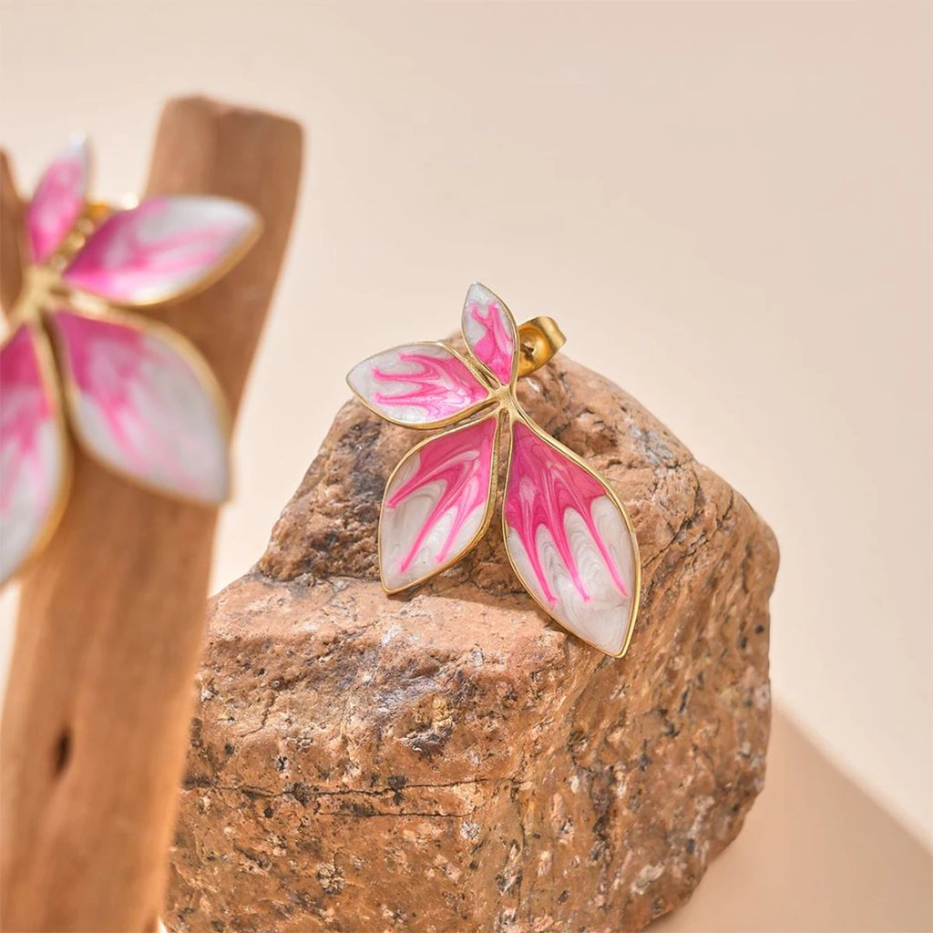 Stainless Steel Stud for Women Girl Pink Purple Leaf Trendy Unique New Arrival Earrings Party Gift