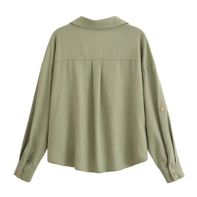 Women Shirts Youthful Elegant Women's Shirts Long Sleeve Top Linen Women Blouse Y2K Tops Solid Basics Vintage Blouse