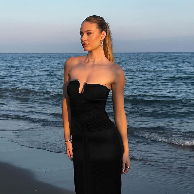 Circle strapless strap slimming and slimming dress