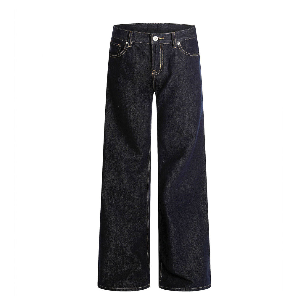 Blue Flared Jeans for Women with Visible Stitching Casual Long Pants