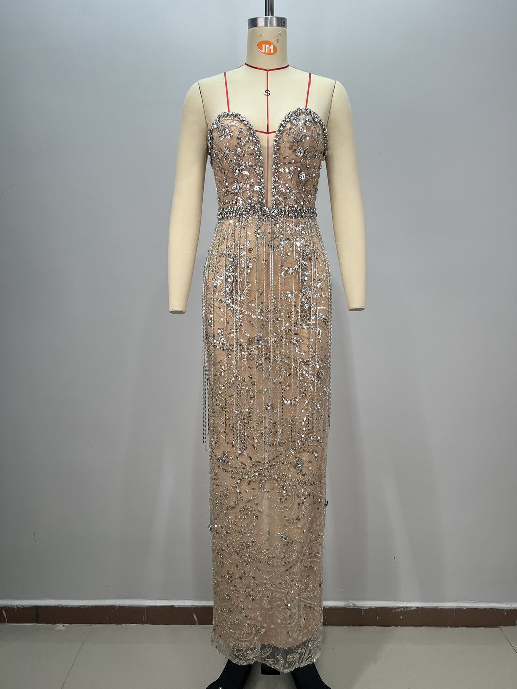 Shiny Rhinestone Sequin Strapless Dress  Female Party Evening Gown