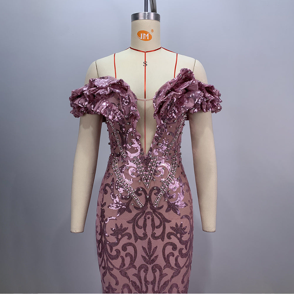 pink and charming mesh glamour evening partywear