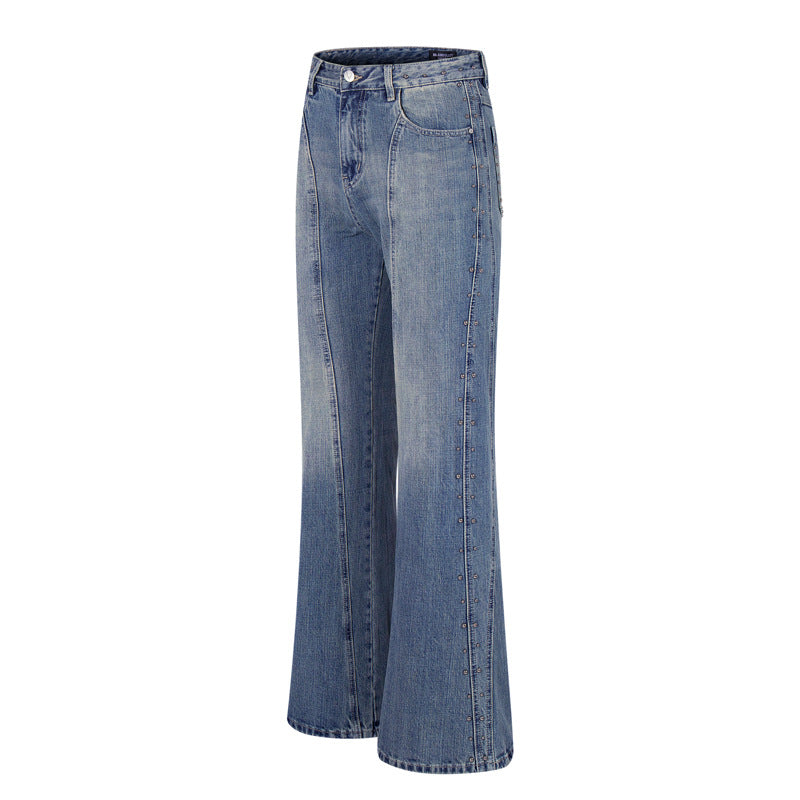 Vintage Deconstructed Patchwork Denim Pants Unisex Street Washed Loose Wide-Leg Tapered Casual Trousers