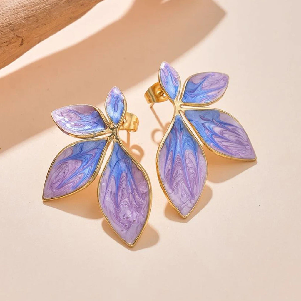 Stainless Steel Stud for Women Girl Pink Purple Leaf Trendy Unique New Arrival Earrings Party Gift