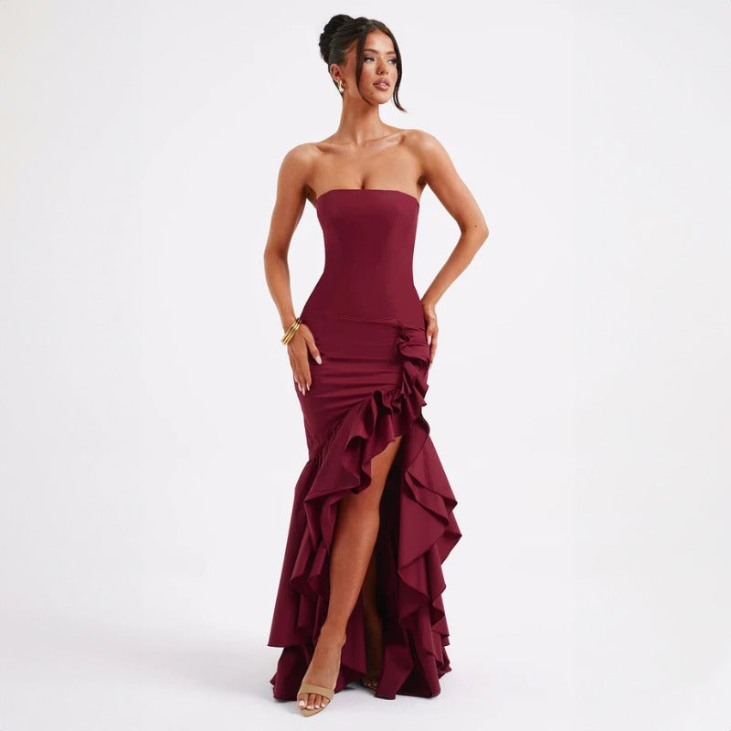 Sexy off shoulder strapless irregular sleeveless dress