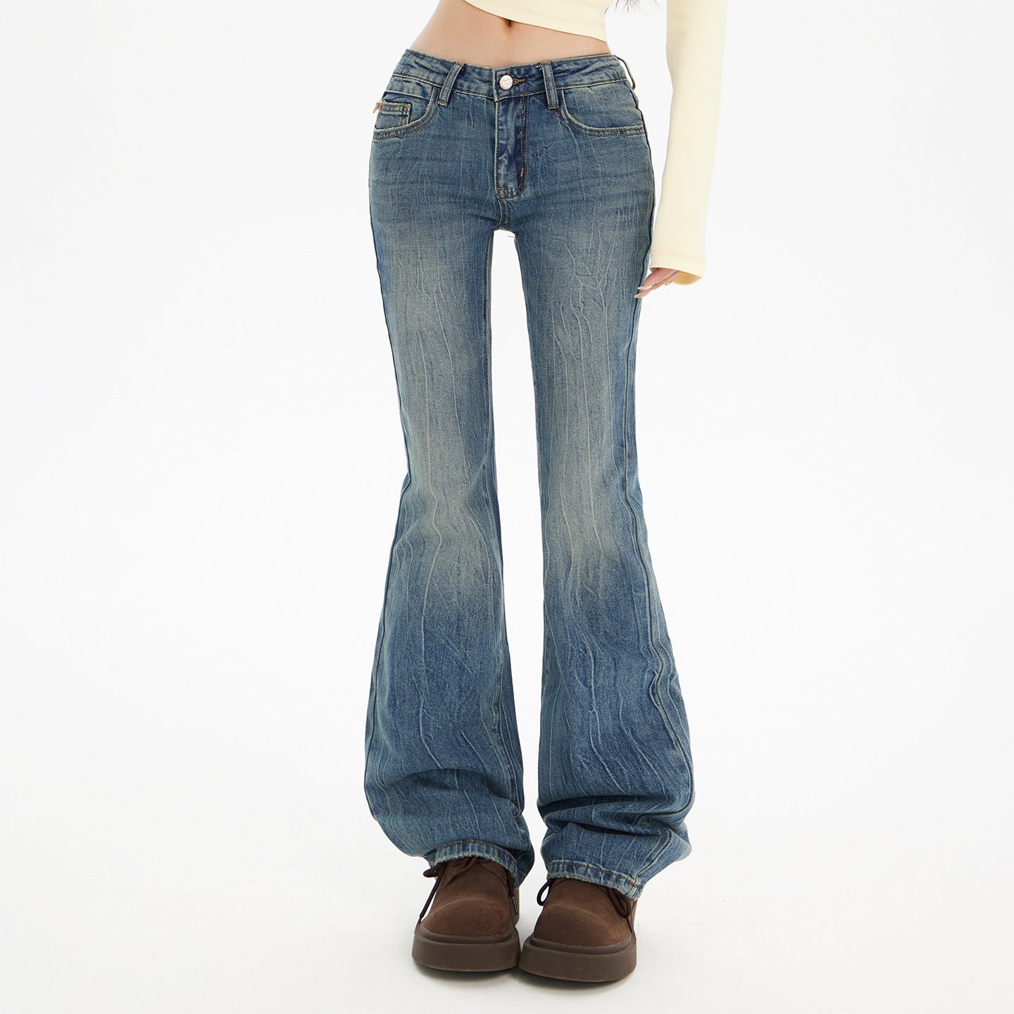 Low Waist Hot Pants, Flared Jeans Autumn Winter Slim Fit Stretchy Denim Pants for Women