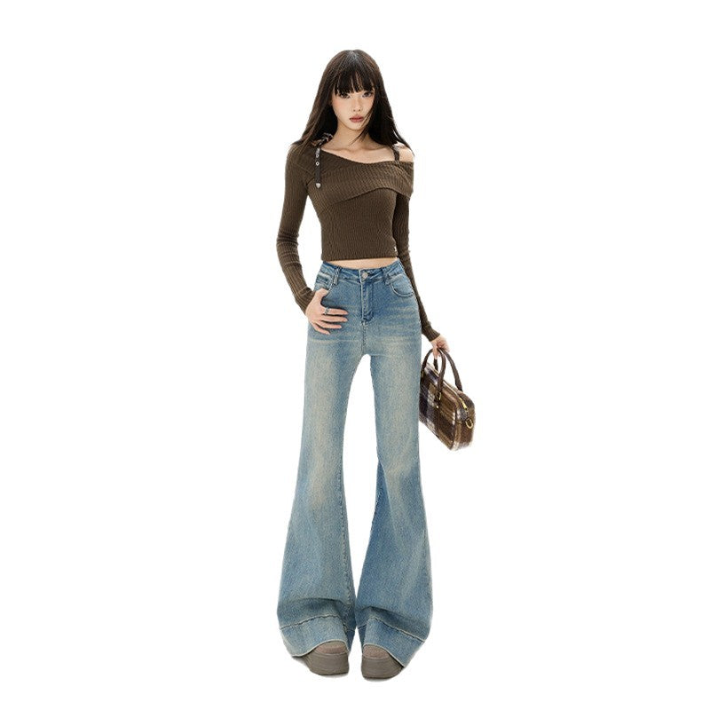 Washed Flared Jeans Women's Slimming Sexy Versatile Fashionable Trumpet Pants
