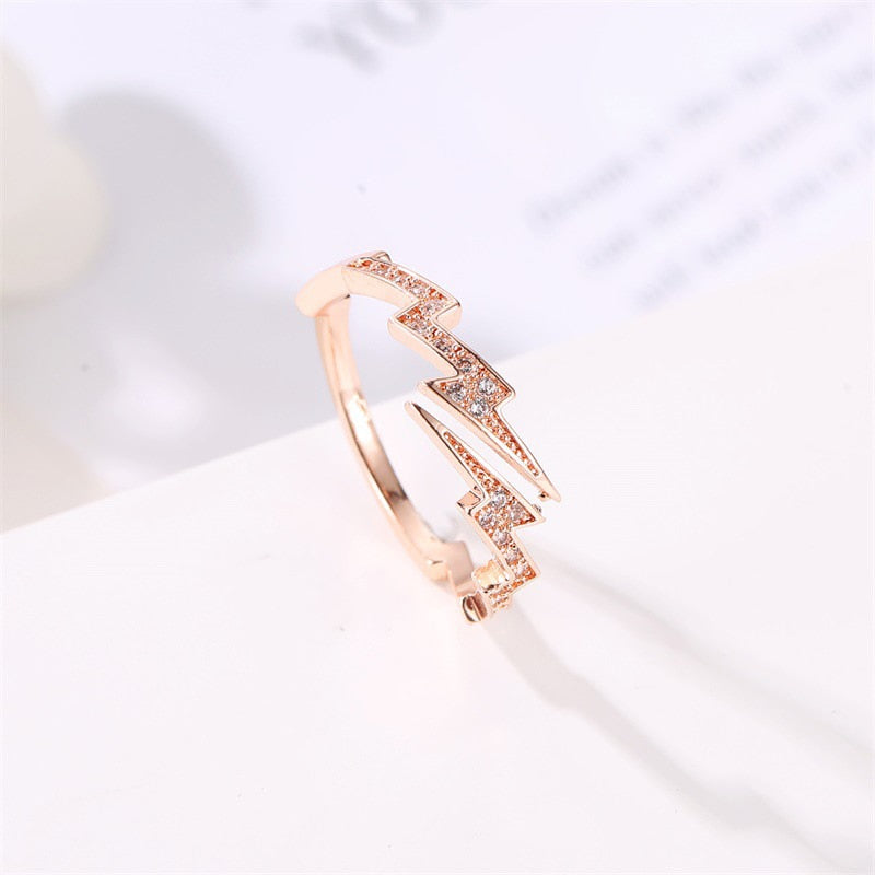 Punk Hip Hop Lightning Opening Ring For Women Fashion Rose GoldRing Accessories Creative Ladies Party Jewelry