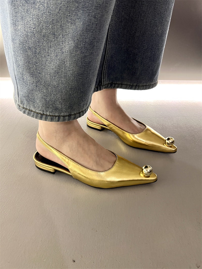 Flats Sandals Elegant Women Shoes Female Footwear Shallow Fashion Metal Slides Ladies Sandals Shoes