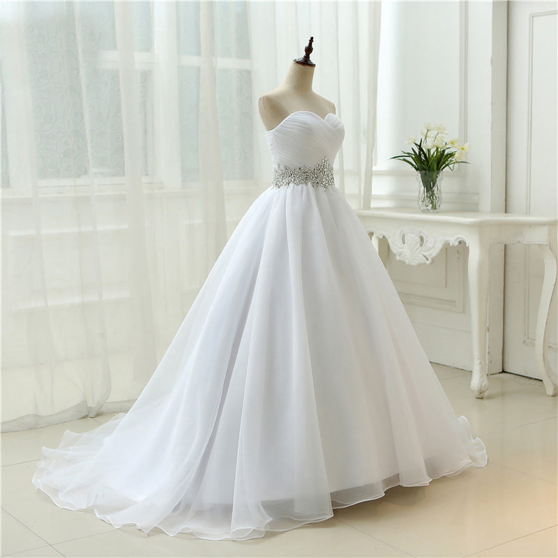 White Vestido De Noiva  Design A line Perfect Belt Robe De Mariage Strapless Lace Up Wedding Dresses